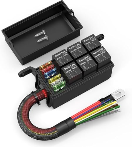 Joinfworld 12V Sicherungs Relaisbox,wasserdichte Universal-Relaisbox (B) | SVorverdrahteter Sicherungsrelaiskasten mit 6Relais und 14-Wege-ATC/ATO-Flachsicherungen,Vorverdrahtet für Automobil,Marine