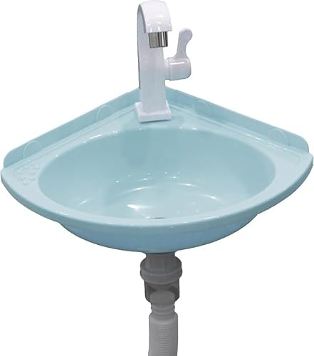 Lavabo In Plastica Colorata a Muro - Mini Lavamani Ad Angolo per Camper, Giardino, Campeggio, Cantina