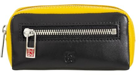 DUDU Bunte Unisex Schlüsseltasche in echtem Kalbsleder Schwarz
