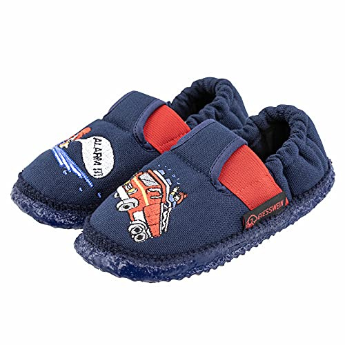 Giesswein Enfant Chaussons Garçon Aurich - Chaussons confortables pompier | Chaussons confortables motif pompier & avant-pied large – semelle antidérapante, coton