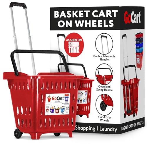 dbest products GoCart, Red Grocery Cart Shopping Laundry Basket on Wheels