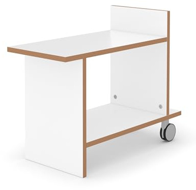 Tojo Freund | Beistelltisch mit Rollen | Designer Beistelltisch aus Holz | Weiß | Modernes Design | Kleiner Tisch für Wohnzimmer/Küche/Sofa/Couch oder Büro | 80 cm x 32 cm (L x T) | 58 cm Hoch
