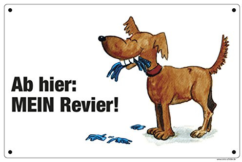 Schild Ab hier - mein Revier (Hund braun) | 30 x 20 cm, wetterfest, hier wache ich, Hundeschild