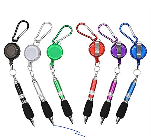 3-in-1 Handlich Versenkbare Badge Reel Pen Gürtelclip Keychain Carabinerm mit versenkbarem Stift (6er-Set)
