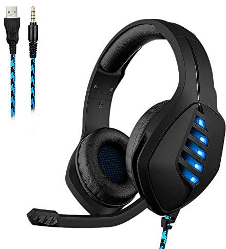 7.1 surround sound Gaming Headset 3.5mm jack, Stereo Gaming Headset for PS4 PC Xbox One S X Nintendo Switch PC Laptop Mac, Noise Cancelling Over Ear Headphones with Mic blue