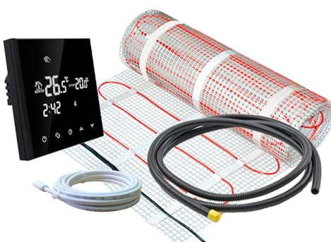 ew direkt Komplett-Set elektrische Fußbodenheizung SunPro 160 für Fliesen, Naturstein mit Thermostat RT-50 schwarz (4 m² - 0,5 x 8 m)