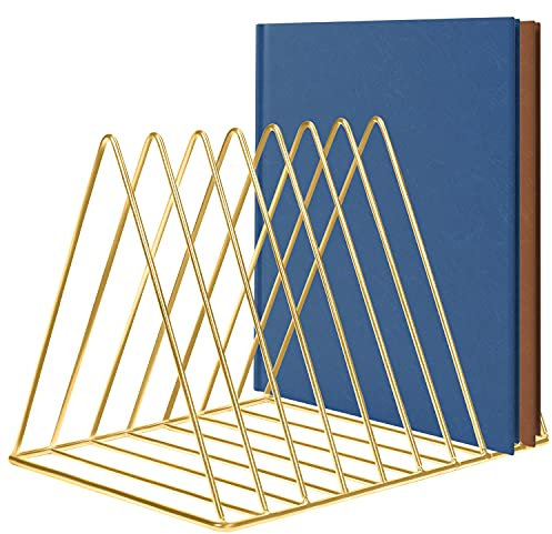 BELLE VOUS Zeitschriftensammler Metall Buchstütze Gold - Dreieckiger Zeitschriften- & Zeitungshalter mit 9 Schlitzen für Zuhause, Bücherregal, Bad & Büro – Für Bücher, Zeitungen, Tablets & Ordner