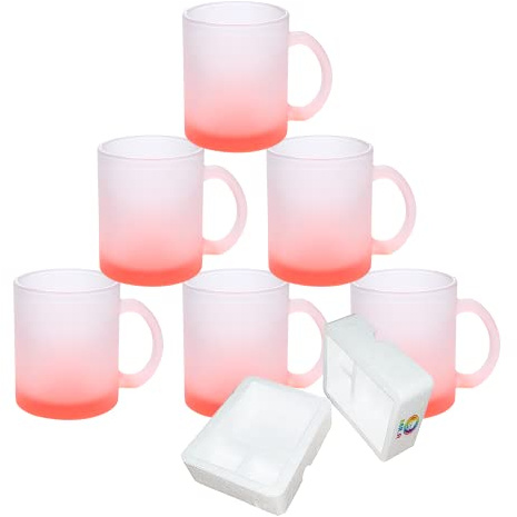 MR.R 11 Unzen Set mit 6 Sublimationsrohlingen aus mattiertem rotem Glas, Kaffeetassen mit Griff für die Wärmeübertragung von Thermobeschichtungen