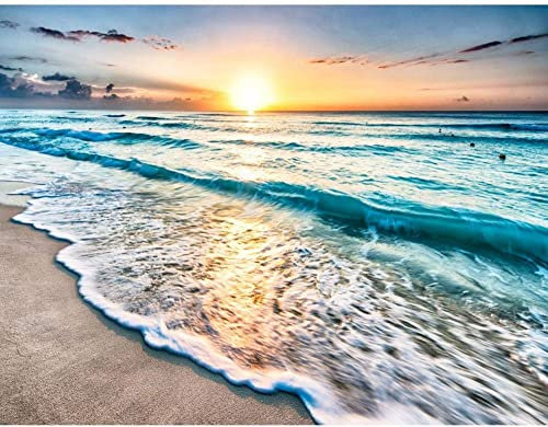 Fotomural Playa Mar Atardecer Moderno Seda Salón Dormitorio Pasillo - Azul Orage-350x256 CM