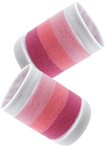 Schweißbänder 2 Stück Sport Wristbands Schweißband Handgelenk Fitness Schweißband Arm Absorbierende Schweißbänder Handgelenk für Herren Damen Fußball Basketball Fitnessstudio (Farbverlauf Rosa)