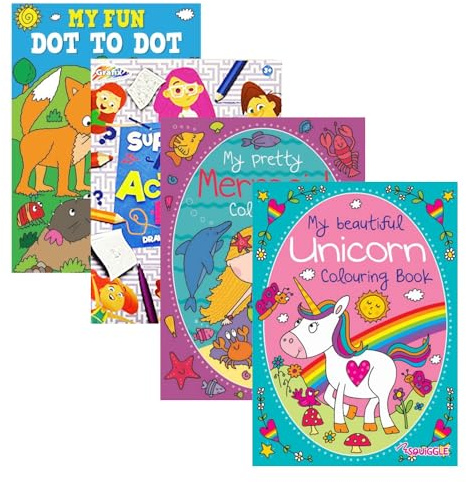 Sixstore Relaxing Antistress Malbücher für Kinder, Erwachsene, Mädchen, Punkt-zu-Punkt-Buch, Größe A4, Set mit 4 Malbüchern in verschiedenen Kunstmuster-Designs