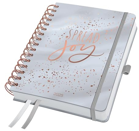 SIGEL J5605 Spiralkalender 2025 A5, Jolie Glittery Joy, Hardcover, Gummiband, Stiftschlaufe, Einstecktasche, 2 Zeichenbänder, 240 Seiten, vegan, Buchkalender, Terminplaner