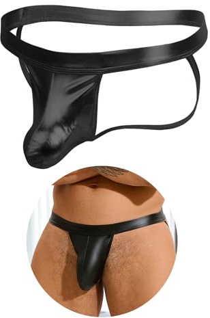 ohyeahlady Jockstrap Perizoma per Uomo Sexy Pelle Intimo Ouvert String Uomo Hot Tanga Thong Aperto Slip Bikini Maschile Mutande(Nero,L)