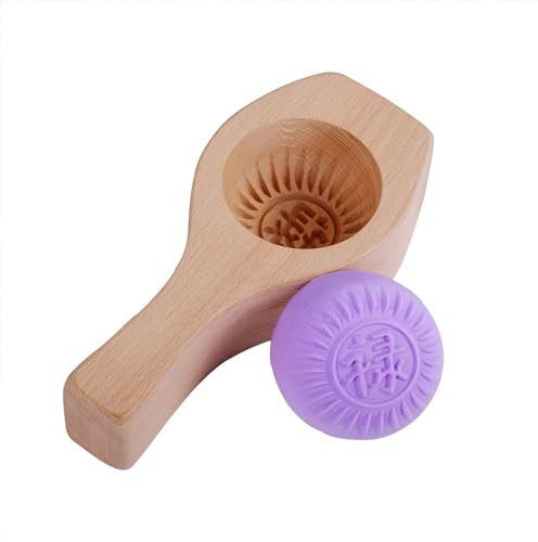 Soulnioi Moules à beurre en bois 3D en forme de lune pour presser des petits pains, pâtisseries chinoises traditionnelles, moules à dessert 3,5 cm
