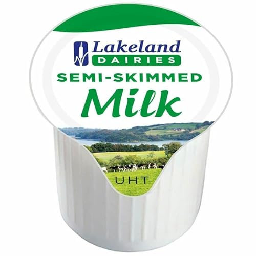 Lakeland UHT Semi Skimmed Milk Pot 12ml Pack of 100 Low Fat Long Shelf Life Catering Hospitality Office Disposable Dairy Drink Mix Sachets with Welari Thank You Card | (100pack) (1200ml)