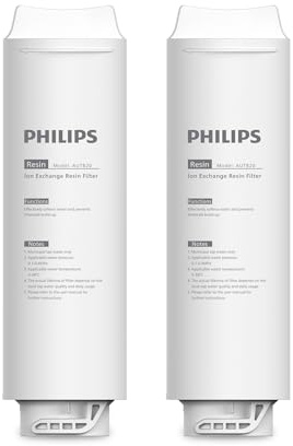 PHILIPS AUT820/10 diskhofilter, paket med 2, aktivt kol, QuickTwist Change, eliminerar 99% av klor, rent vatten för badrum och kök, plast