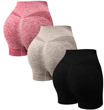 Genérico 3 Pack Mallas Deporte Mujer Cortas Cintura Alta Pantalones Cortos Deportes Push Up Antirozaduras Pantalon Corto Deportivos Anticeluliticos Short Yoga Gimnasio Ciclismo Jogging Leggins Shorts