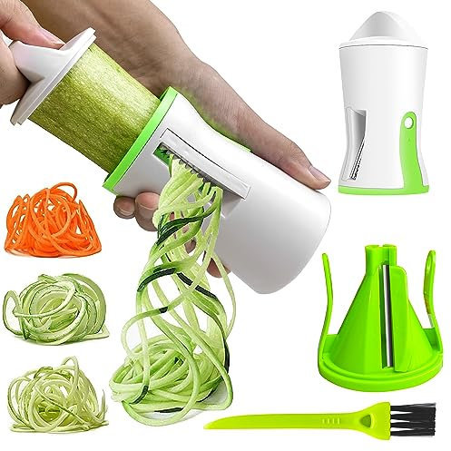 2 in 1 Spiralizzatore di Verdure, Affettaverdure a Spirale, Tagliapasta per Verdure, Taglia Verdure a Spaghetti per Zucchine, Cetriolo, Patate, Cipolla Multifunzione Affetta
