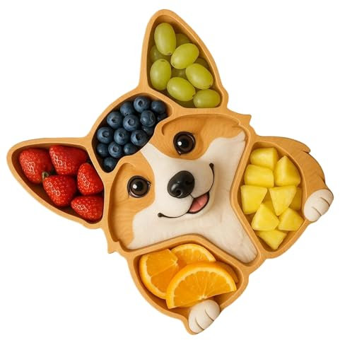 Smileshiney Tabla de Charcutería con Tema de Perro | Tabla de Cortar y Bandeja para Aperitivos,Plato de Madera con Cara de Perro para Queso, Fiambres, Fruta, Verduras y Aperitivos