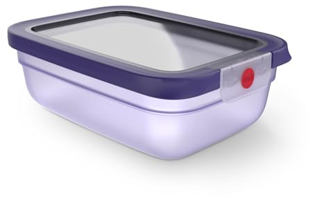 EMSA oneClick Frischhaltedose, verschlossen mit nur 1 x Klick, Lebensmittel 2 x länger frisch, 100% dicht, Made in Germany, 1,2L, gefrier-, mikrowellen- und spülmaschinengeeignet, violett, N1210900