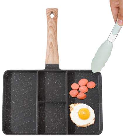 Poêle à griller divisée avec revêtement antiadhésif – 35 x 27 cm, aluminium + pierre médicale + bois, poêle carrée | Répartition uniforme de la chaleur, revêtement antiadhésif facile à nettoyer