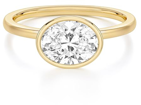 EAMTI 3CT Engagement Rings for Women Oval Cut CZ Solitaire Promise Wedding Bands Travel Bezel East West Ring 14K Gold Plated Size 6
