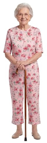 Oyolan Femme Grenouillère de Soin Manches Courtes Personnes Âgées Alzheimer Adulte Patient Combinaison Pyjama Fermeture Éclair dans Le Dos Imprimé Fleurie Rose L