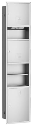 KAXLDHH Portarrollos de Papel Higiénico Empotrable con Papelera Integrada, Hornacina de Baño en Acero Inoxidable 304 con Cerradura de Seguridad, Dispensador de Toallas(Silver,160x36x16.5cm)