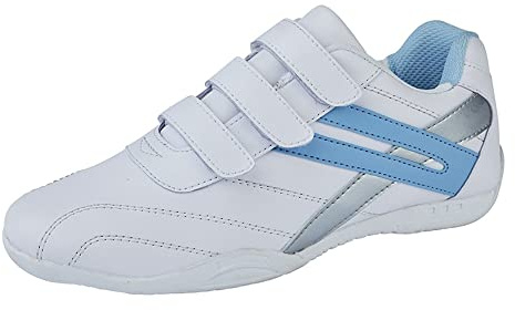 PDQ RAVEN Ladies Budget Touch Fastening Trainers White 3 Colours - White/Light Blue PU, Ladies UK 6 / EU 39