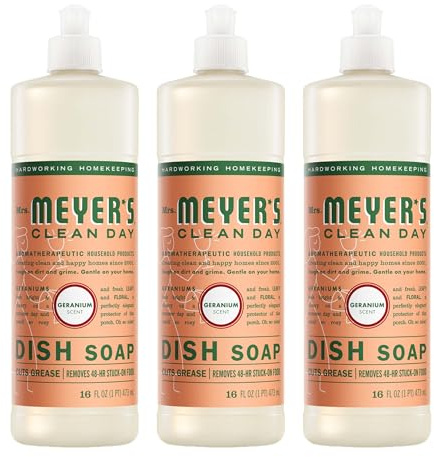 MRS. MEYER'S CLEAN DAY Dish Soap, Geranium, 16 fl oz (Pack of 3)