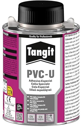Tangit PVC-U Adesivo Speciale con pennello incluso, 250 g | Tempo applicazione 4 minuti, Protezione anti-perdita, Per raccordi PVC-U rigido, Certificato TZW, Resistente, Uso semplice