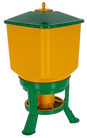 Kerbl Geflügel-Futterautomat mit Standfüßen 50 l | 50 l, Gelb/Grün, Kunststoff, werkzeuglose Montage, große Einfüllöffnung und besonders einfache Reinigung