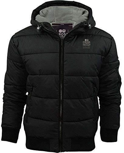 2k17Oct Mens Crosshatch Quilted Padded Hood Jacket Fleece Lined Winter Coat- Zip Pockets[Black,M]