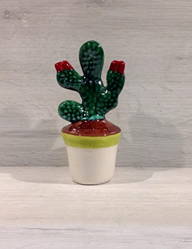 Pianta di Fichidindia cactus in ceramica Siciliana H 15 cm Hand Made in Sicily