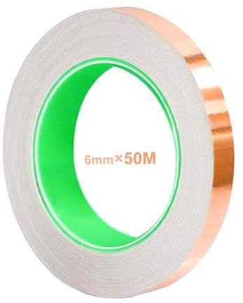 QitinDasen 50M X 6mm Rame Foil Nastro Adesivo, Lamina Rame Nastro con Doppio Adesivo Conduttivo, per Schermatura EMI, Circuiti di Carta, Riparazioni Elettriche, Lumache Repellente