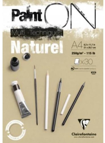 Paint ON Mix Media Naturpapier, 250 g/m², A4, 30 Blatt, 4 Stück