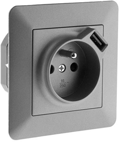 Zenitech - Prise 2P+T + USB 2,4A Artezo - Titanium