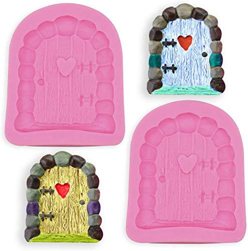 DUBENS Set of 2 Goblin/Elf Gate Mould, Stone Door Silicone Jelly Sugar Chocolate Fondant Moulds for Fondant, Pudding, Soap, Sugarcraft, Candy, Cake Decoration Cupcake Topper, Polymer Clay