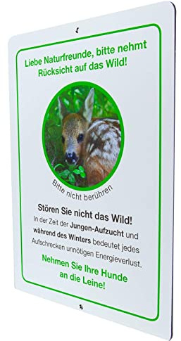 AllesKlaro® - Hinweisschild - Wildschutz Info Tafel - Hunde an die Leine - stabile 4mm Alu Verbundplatte (37x27cm)