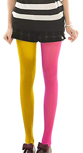 Ifundom Medias de longitud completa para mujer bicolor - rosa zafiro rojo legging traje tamaño libre dos colores calcetines, Rose Red Bright Yellow, Medium