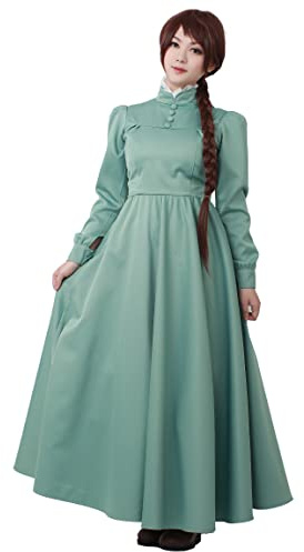 miccostumes Womens Costume A Line Long Sleeves Pastel Green Dress with White Collar(1X-2X)