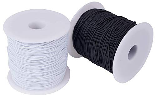 RENSHENKTO - Cordoncino elastico per perline, tessuto elasticizzato, per cucito, colore: bianco e nero