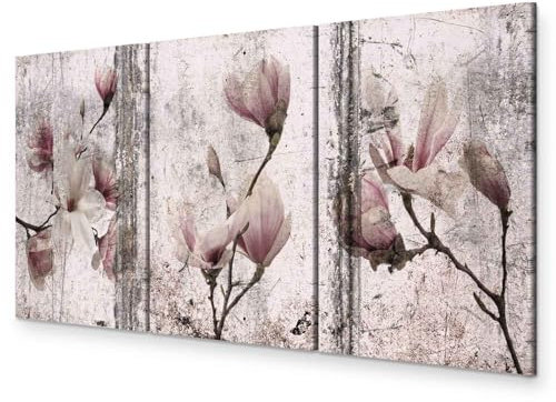 murando - Set De 3 Composición Cuadros Magnolia - Vintage 60x30 cm 3 Piezas 20x30 cm Cada - Conjunto De 3 - Cuadro Para Pared Naturaleza Pintura Decoración Salón Modernos - b-C-0374-b-q