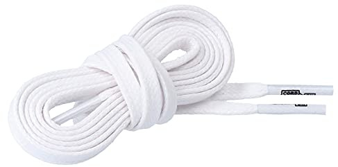 CORD ON - Lacci di cotone cerato o lucidato piatto. Larghezza 6 mm - 1 paio (Bianco, 90 cm)