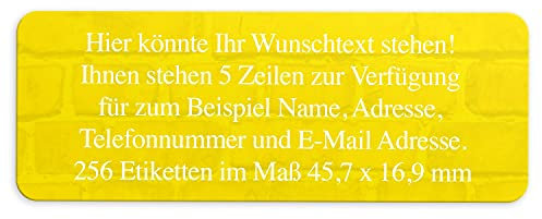 Adress-Aufkleber | PERSONALISIERT | 256 Stück | kleine Etiketten mit Wunsch-Text gelb 1 | Schrift Weiß | für Namen und Adressen