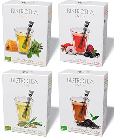 Bistrotea TPods 32 Teesticks CLASSIC Collection BIO Engl. Breakfast|Grüntee Lemongrass|Herbs&Honey|Fruit Berry|einzeln in Aromaschutzkuverts verpackt|4er Pack=128 Sticks