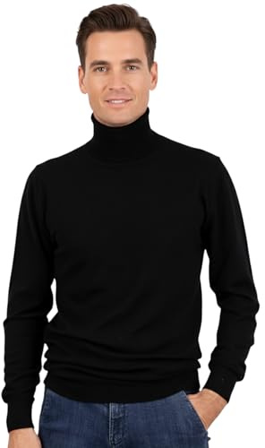 Marenza Pull à col roulé pour Homme en Cachemire à Manches Longues fabriqué en Italie, Noir, XL
