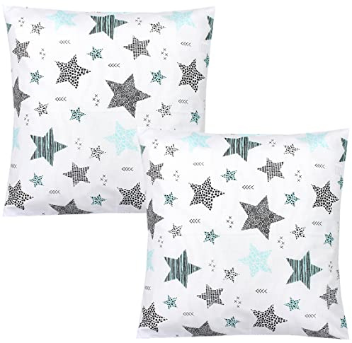 TupTam Fundas de Cojin con Diseño Decorativo para Niños Paquete de 2, Estrellas Menta Verde/Negro, 40 x 60 cm