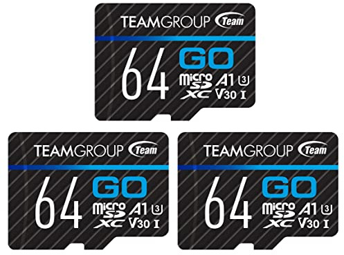 TEAMGROUP GO Card 64 GB x 3 Pack MicroSDXC UHS-I U3 V30 4K per Action Camera & Drone Scheda di memoria flash ad alta velocità con adattatore per sport all'aria aperta e Vlog, riprese 4K, GoPro