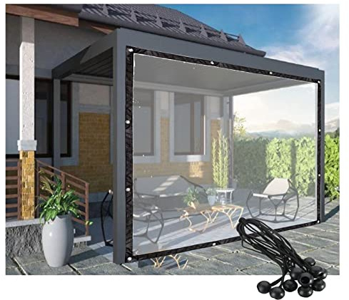 UHEKC Planenvorhänge für den Außenbereich Transparente Pergola-Seitenwände Wasserdicht, Terrassenüberdachung Seitenwand mit Ösen Reißfest, Anpassbar (Color : Clear, Size : 1x2m/3.28x6.56ft)